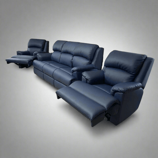 LIMA 3 SEATER + MANUAL RECLINER + MANUAL RECLINER IN LEATHER - Leisure Lounges