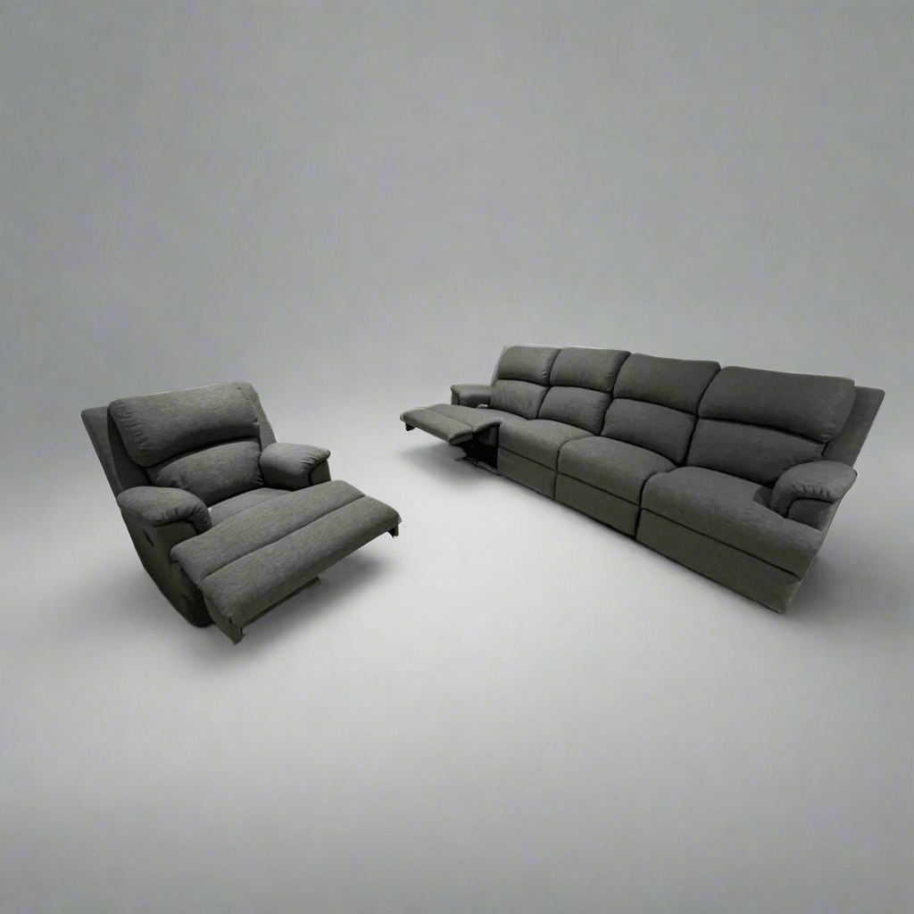 Lima 4 seater with one reclining seat + single recliner - Leisure Lounges