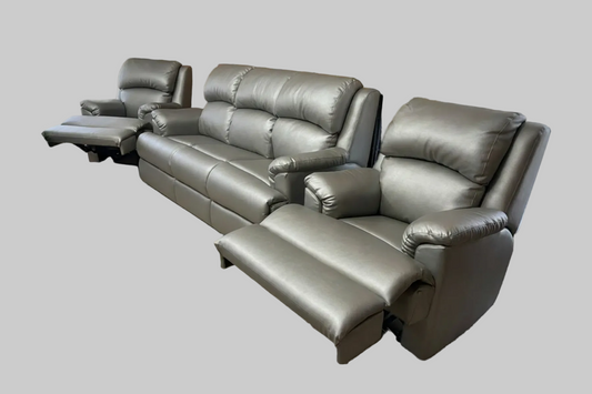 Gray leather recliner sofa set
